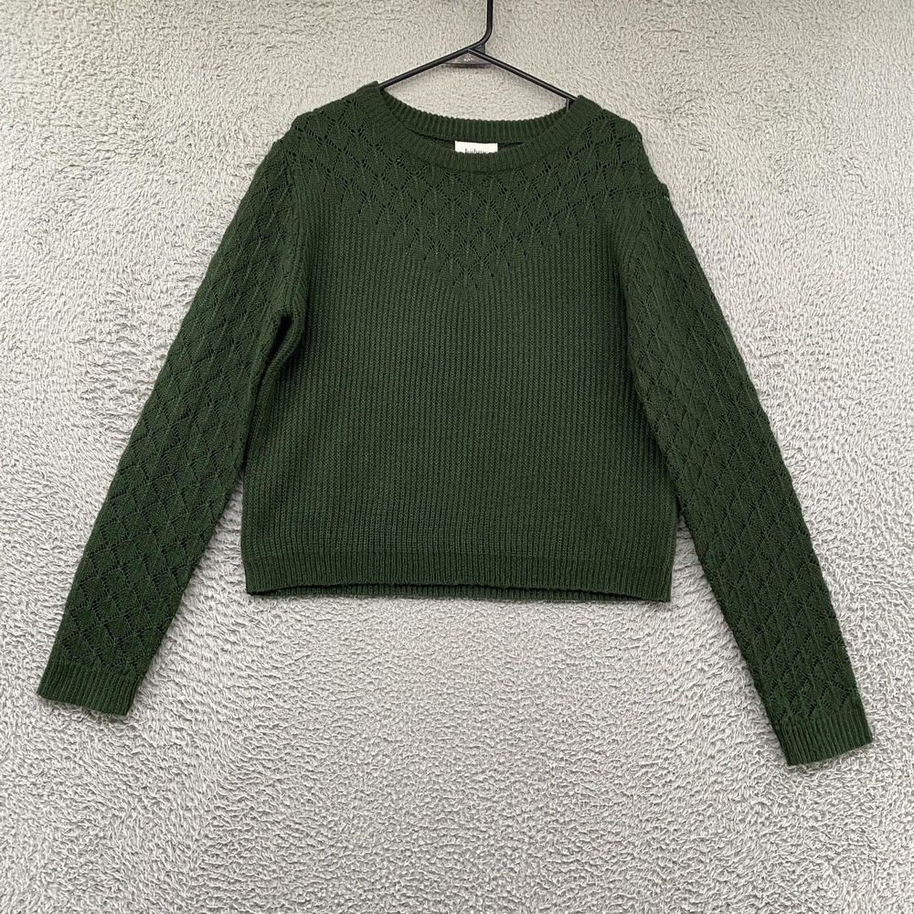 Bohme Sweater Womens Small Green Diamond Pointelle Knit Crew Neck Pullover